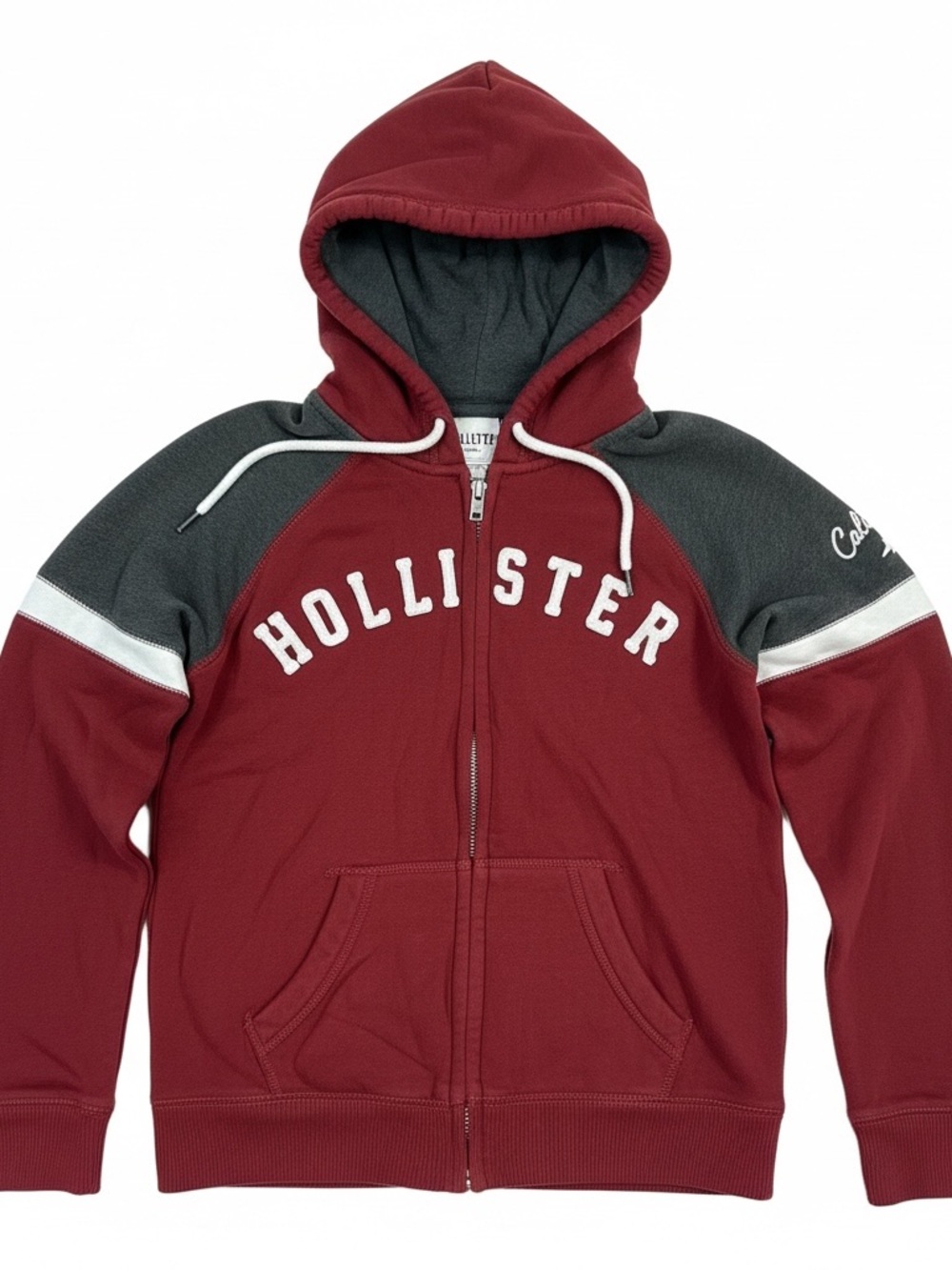 Hollister Maroon and Charcoal Contrast Zip-Up Hoodie